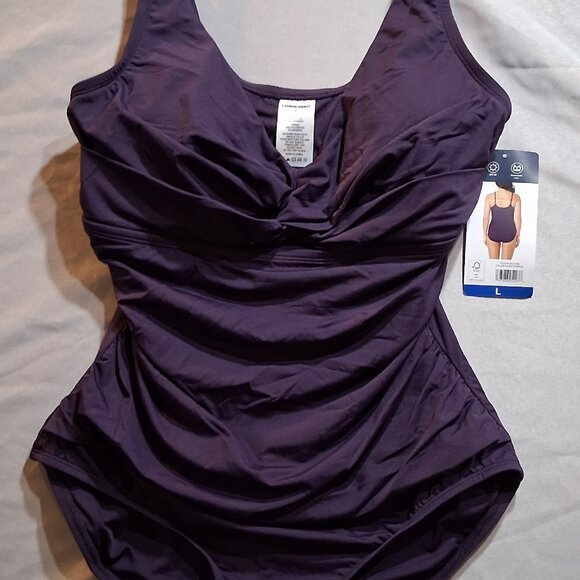 Lands' End Dark Purple Ruched Swimsuit - Picture 12 of 12